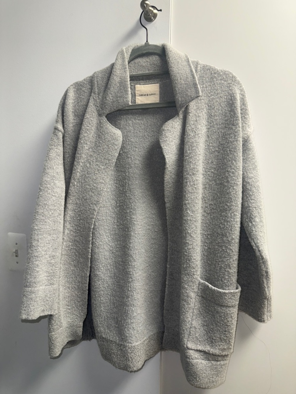 Thread and Supply- Cozy Open-Front Gray Hooded Women's Sweater
